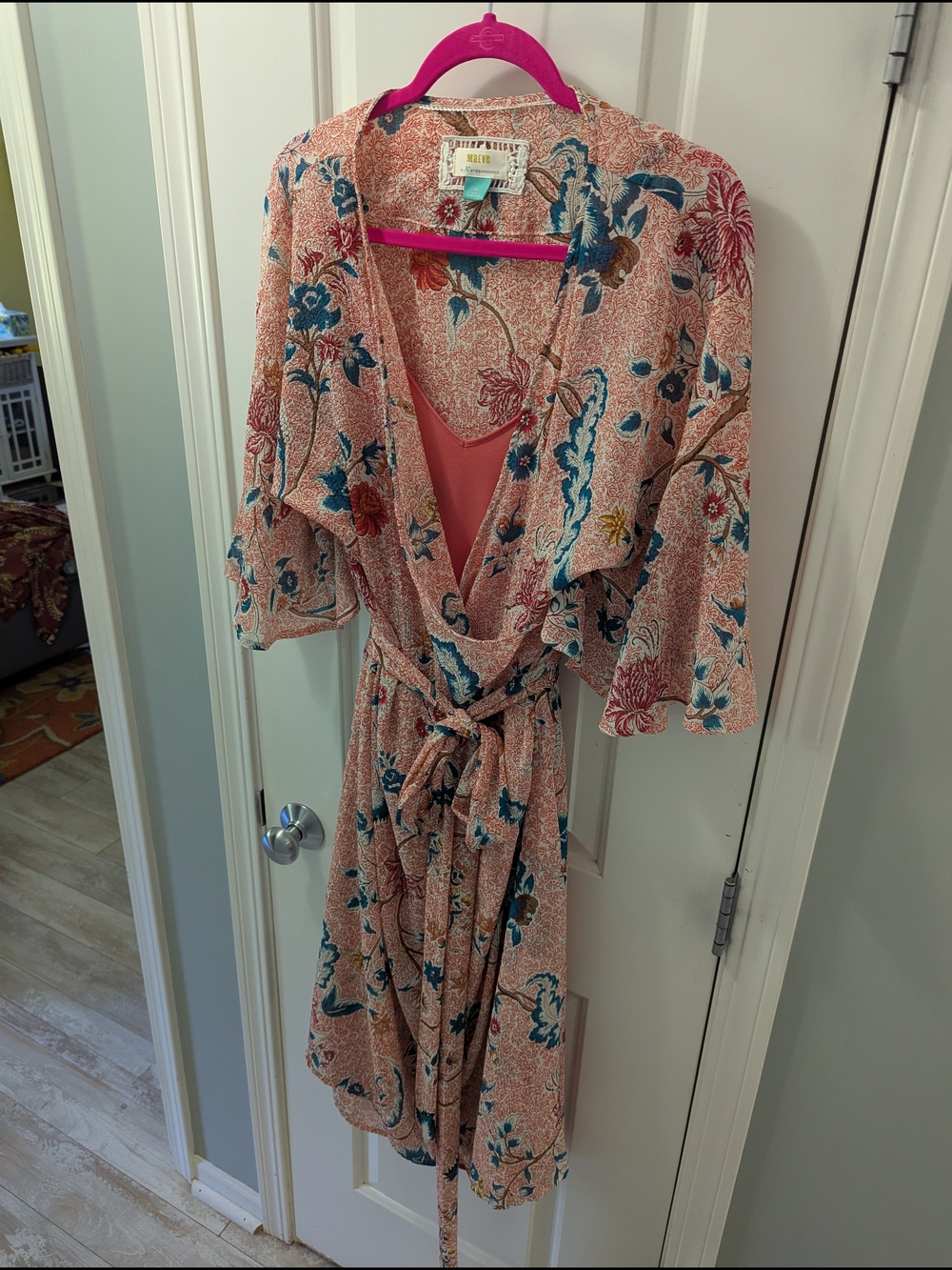 Anthropologie Maeve Adelaide Floral Wrap Dress with Coral Slip